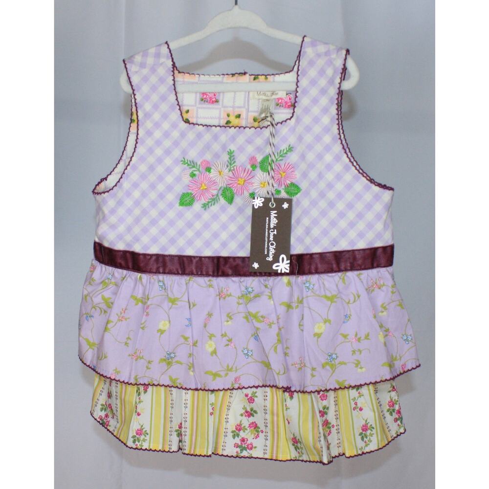 Matilda Jane Lilac Gingham Floral Tunic & Short Set Size 8 EUC - Picture 2 of 10